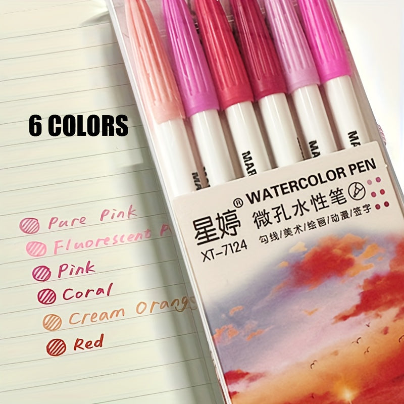 36-color Watercolor Pen Hand-painted Set, Color Liner Pen for Art Students, Light-resistant Sketch Drawing Pen, 6-pack Artist Tool Illustration Diary Hand-written Pen DIY Creation Comic Design, Perfect Gift for Christmas and Halloween