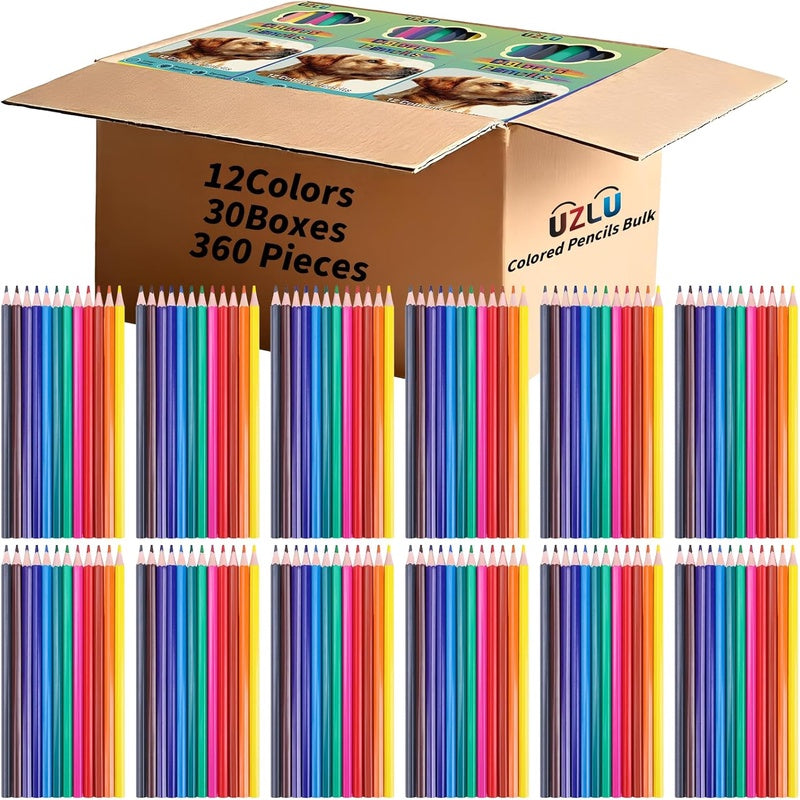 360 Count Colored Pencils Bulk, 30 Packs Colored Pencils, 12 Colors Pre - sharpened Coloring Pencils for Adults, Bulk School plies for Ters, Classroom Prizes, Drawing Sketching Shading