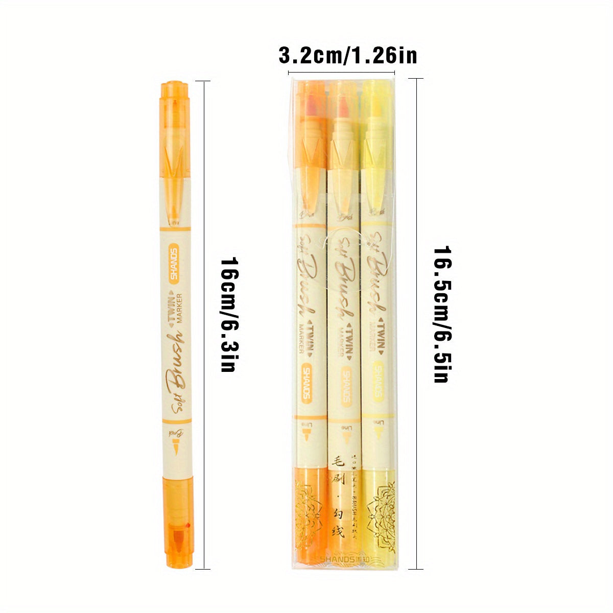 3pcs Dual-Tip Water-Based Markers, 18 Colors Available, Brush Tip for Outlining, School Art Supplies, Popular with Students for Halloween and Christmas Drawing