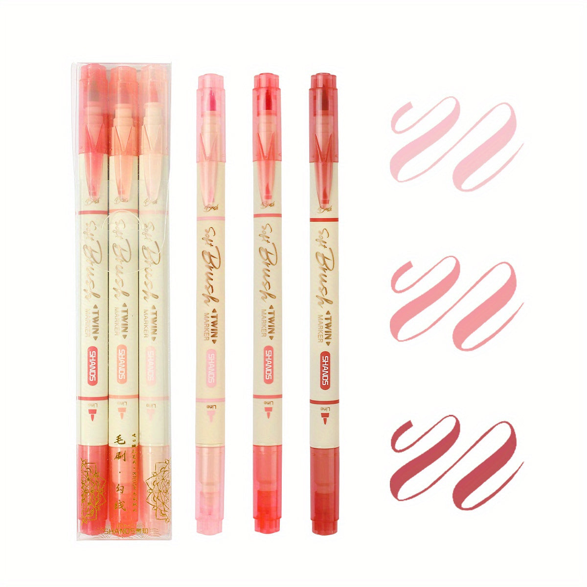 3pcs Dual-Tip Water-Based Markers, 18 Colors Available, Brush Tip for Outlining, School Art Supplies, Popular with Students for Halloween and Christmas Drawing