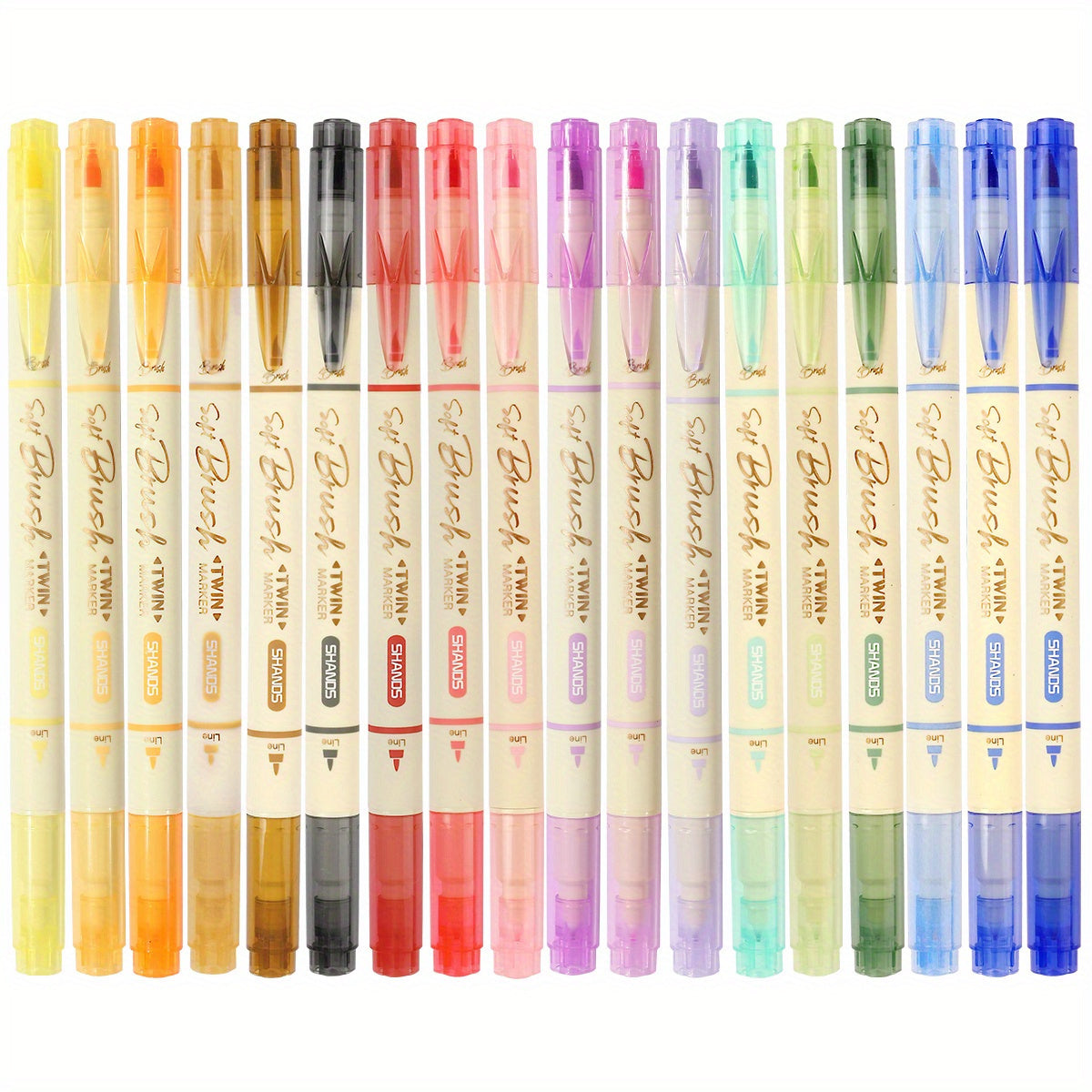 3pcs Dual-Tip Water-Based Markers, 18 Colors Available, Brush Tip for Outlining, School Art Supplies, Popular with Students for Halloween and Christmas Drawing