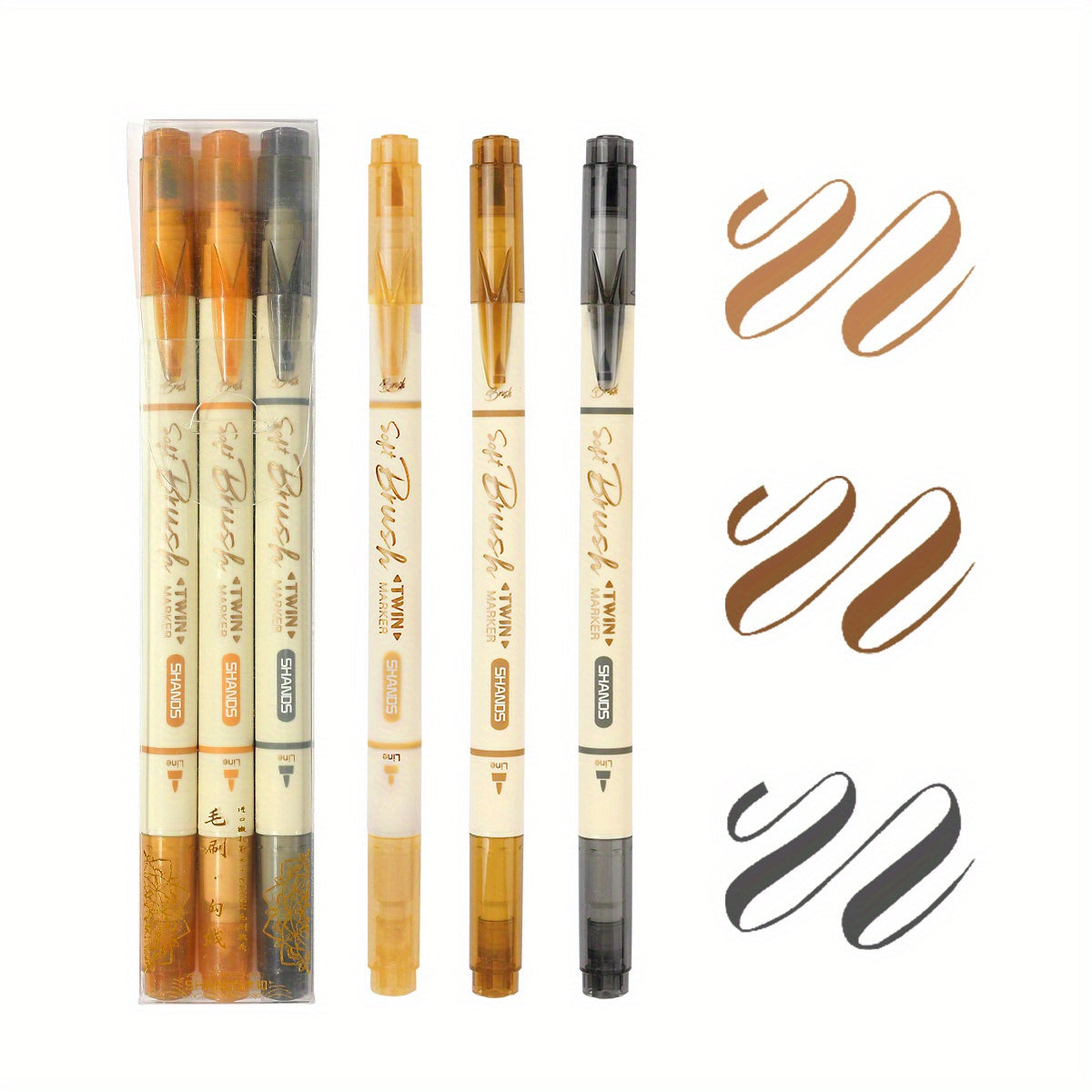 3pcs Dual-Tip Water-Based Markers, 18 Colors Available, Brush Tip for Outlining, School Art Supplies, Popular with Students for Halloween and Christmas Drawing