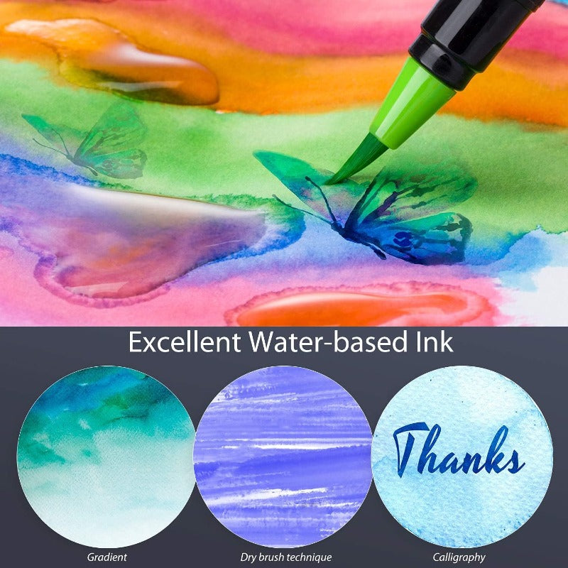 Professional Watercolor Brush Markers Pen 48 Colors of Ohuhu Water Based Drawing Marker Brushes W\u002FA Blending Aqua Pen Water Soluble for Adult Coloring Books Comic Calligraphy