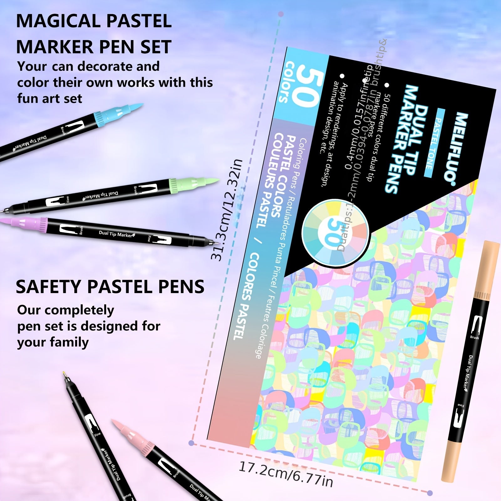50-Color Dual Tip Macaron Watercolor Markers, Fine Point Arrow Tips for Drawing and Coloring