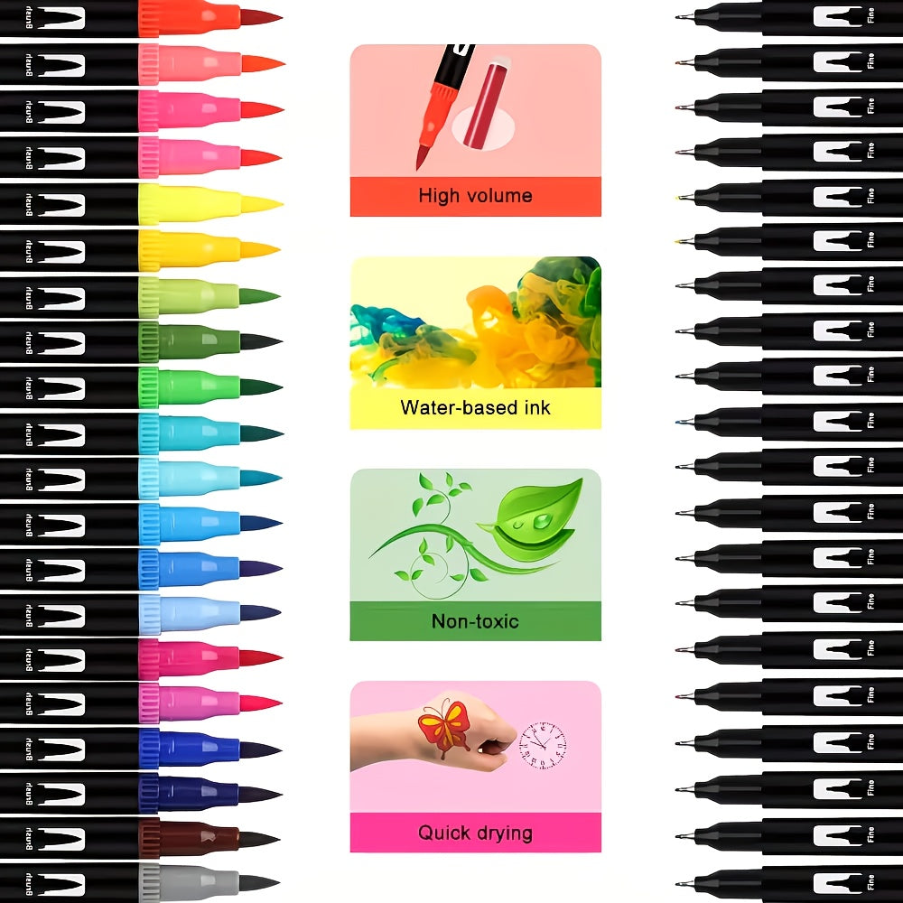 Drawing double-headed marker pen, watercolor pen painting, art-specific hook pen set, graffiti stroke hook pen Christmas Halloween gift Easter school season gift- suitable for note-taking plan diary, Creative Drawing, School Stationery, Watercolor