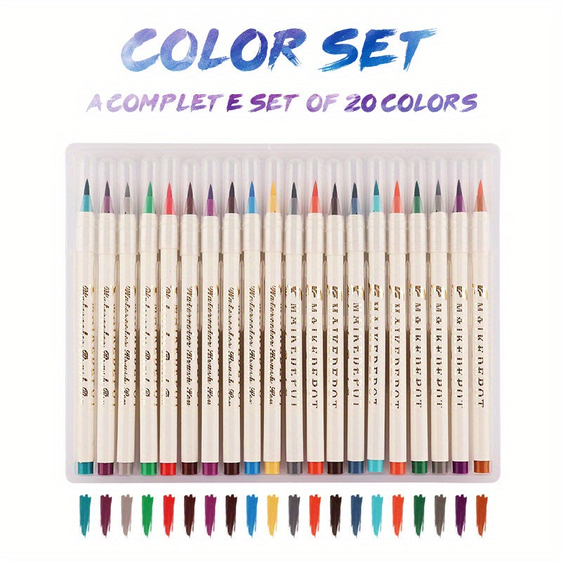 Vibrant Watercolor Brush Pen 20-Color Watercolor Brush Pen Set | Soft Nylon Tip, Blendable & Vibrant, for Artists & Sketching + 6 Fine Liner Pens - Water-Based, Portable, Quick-Drying