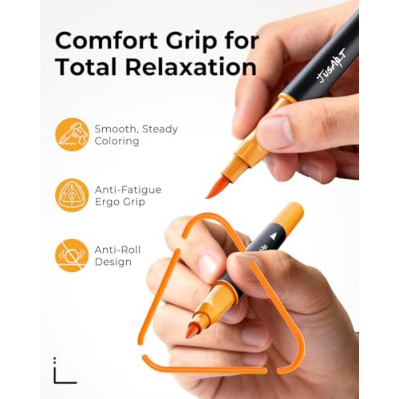 yqqJusArt Water Brush Pens 6-Pack + Water Based Coloring Markers 100 Colors