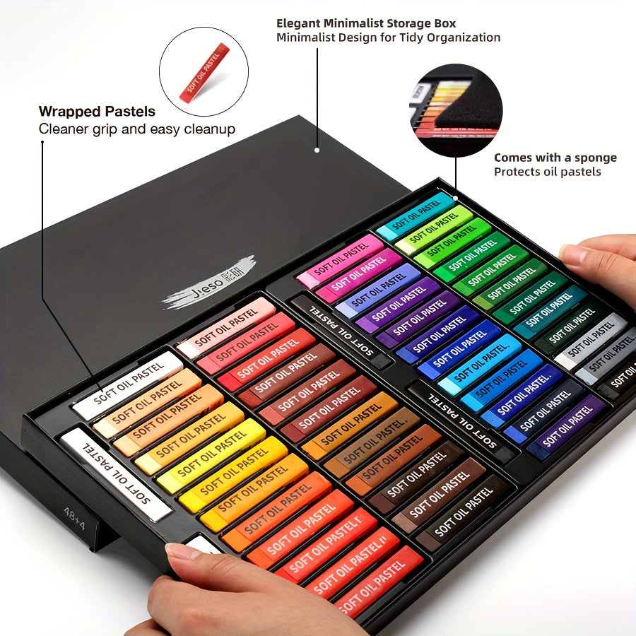 JIESO Professional Square Oil Pastel Set, 48 Vibrant Colors Plus 2 White and Black, 52pcs Set with 3 Color Schemes to Choose From, Artist Soft Oil Pastels for Professional Art Use