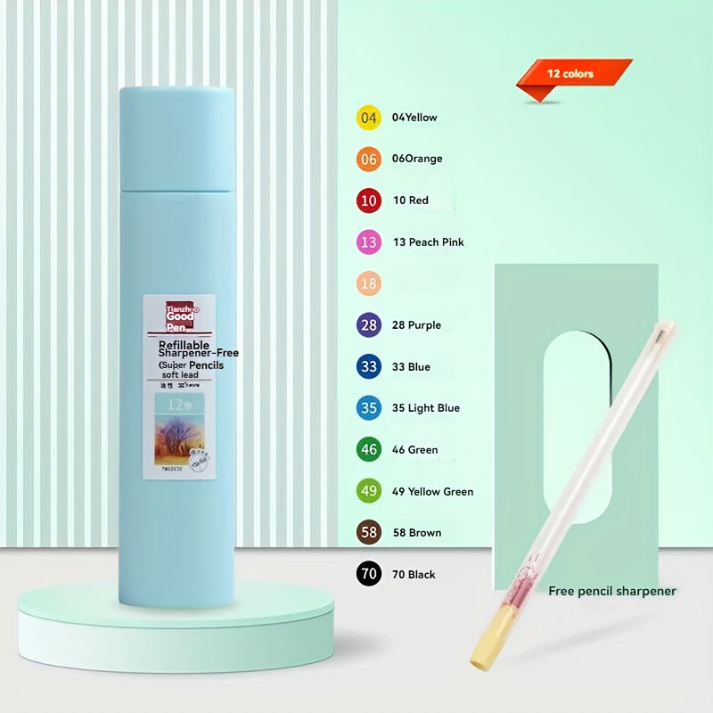2.6Mm 24\u002F12 Pack Mechanical Colored Pencils, a Premium Mixed Color Pencil Set That Includes a Sharpener, Erasable Aesthetic Drawing Tools, Suitable for Bulk Purchasing of Writing, Painting, Office, And School Supplies