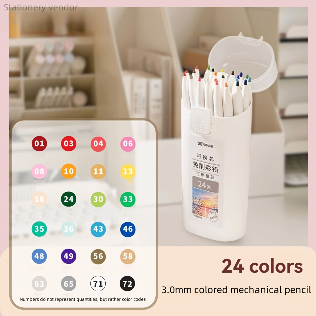 12\u002F18\u002F24\u002F36 Colors Mechanical Colored Pencil Set | Retractable, Plastic, Hb Hardness, Ideal for Drawing and Sketching, Essential for Art Students