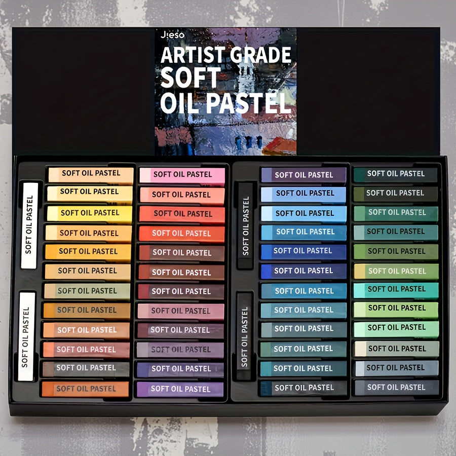 JIESO Professional Square Oil Pastel Set, 48 Vibrant Colors Plus 2 White and Black, 52pcs Set with 3 Color Schemes to Choose From, Artist Soft Oil Pastels for Professional Art Use