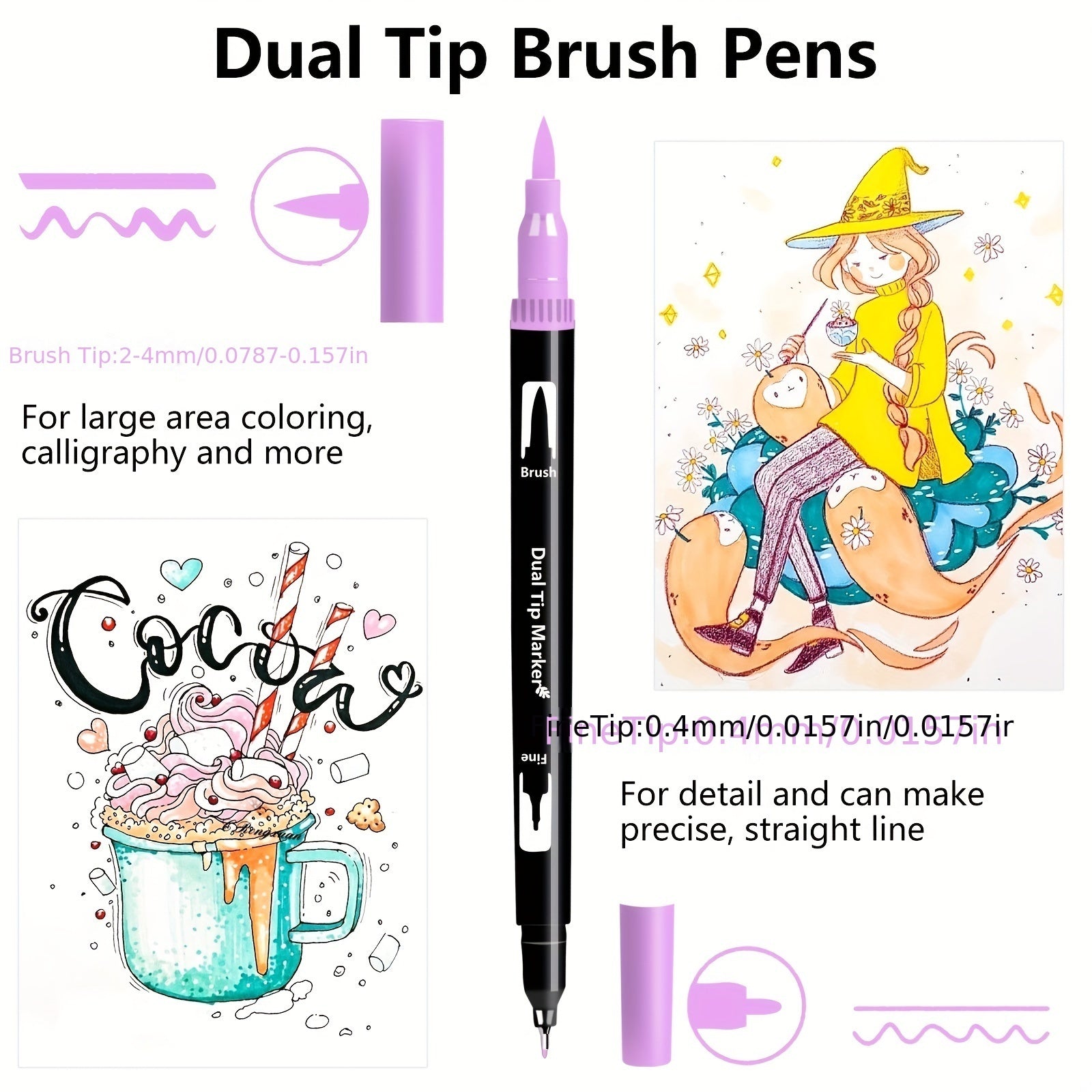 50-Color Dual Tip Macaron Watercolor Markers, Fine Point Arrow Tips for Drawing and Coloring