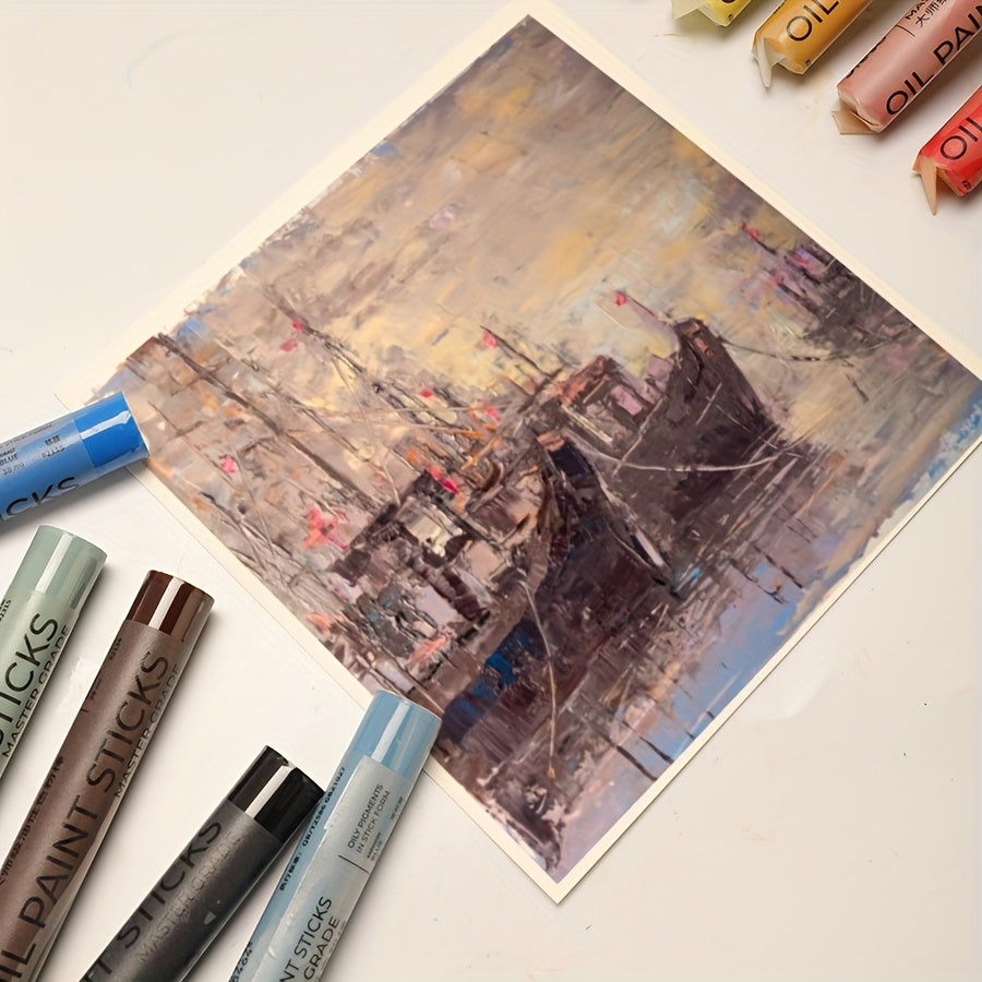 This JIESO Oil Pastel Set, a Super Large Colored Oil Crayon Kit (12pcs), Features Artist-Grade Oil Painting Sticks - 12 Vibrant Colors with a Soft Texture, Perfect for Filling Large Areas in Artwork