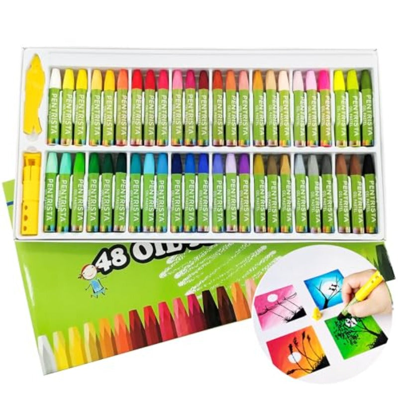 48pcs Assorted Colors Non-Toxic Soft Oil Pastels | Set Includes 1 Sharpener and 1 Pastel Holder for Smooth Drawing and Blending, Ideal for Artists and Beginners Students