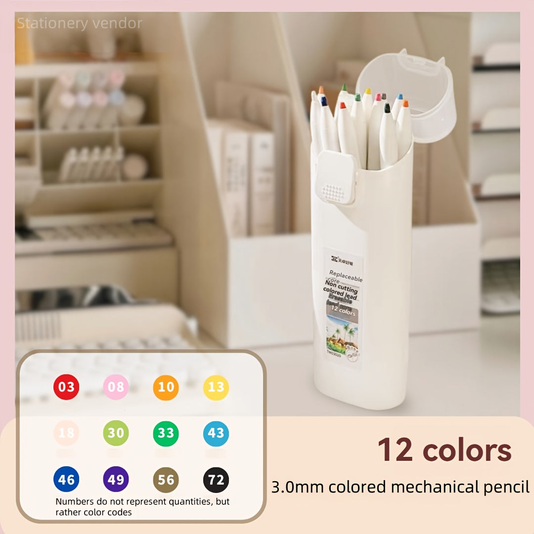 12\u002F18\u002F24\u002F36 Colors Mechanical Colored Pencil Set | Retractable, Plastic, Hb Hardness, Ideal for Drawing and Sketching, Essential for Art Students