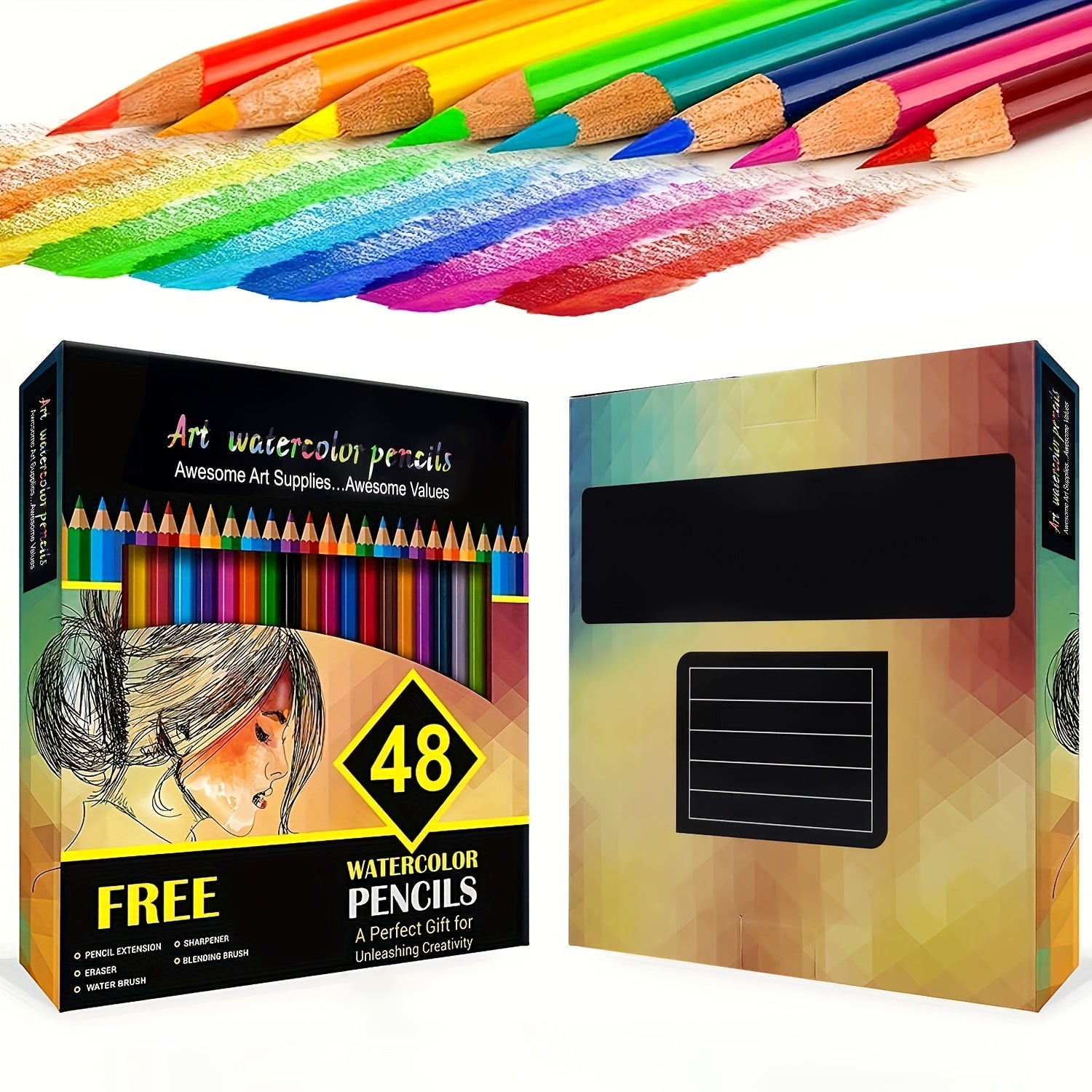 48-Count Professional Watercolor Pencils for Adults • Water-Soluble Colored Art Supplies with Blending & Layering • Wood Case Suitable for Coloring Books, Sketching, Shading • Premium for Artists