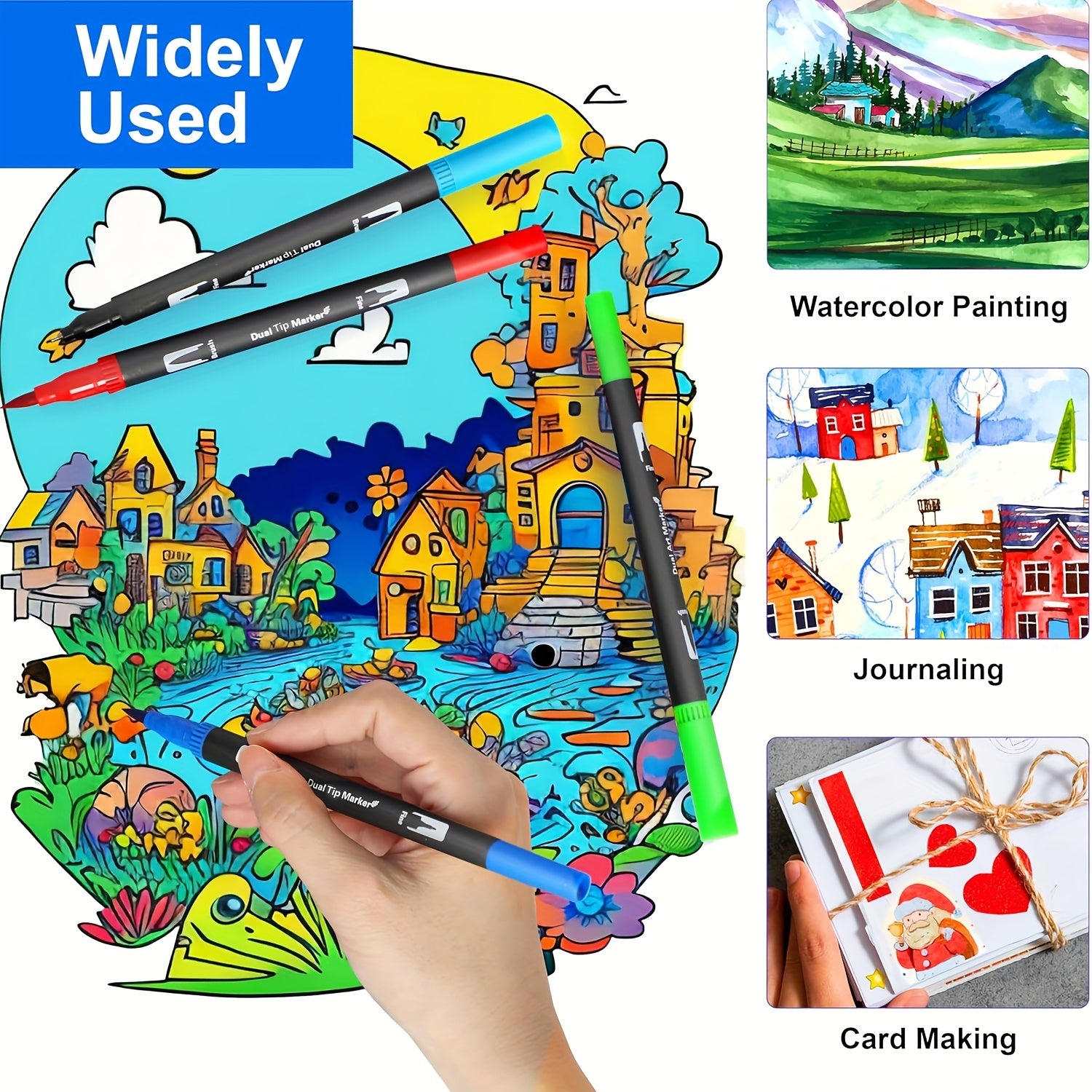 Drawing double-headed marker pen, watercolor pen painting, art-specific hook pen set, graffiti stroke hook pen Christmas Halloween gift Easter school season gift- suitable for note-taking plan diary, Creative Drawing, School Stationery, Watercolor