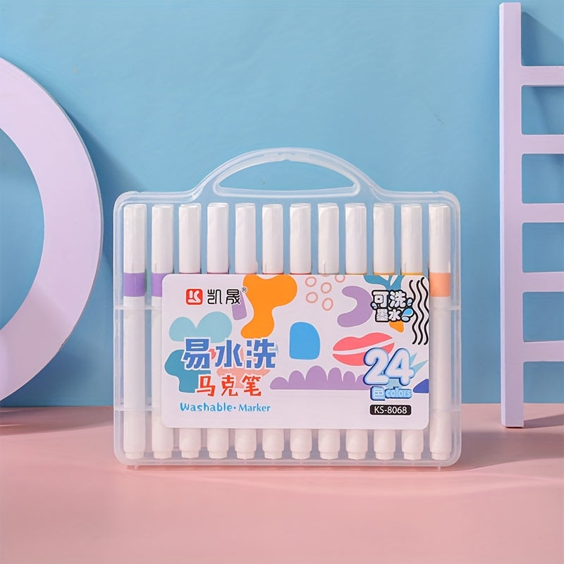 Washable Markers And Watercolor Pens Available in 12, 18, 24, Or 36 Colors, Suitable for Professional Artistic Use, Ideal for Coloring, Marking, And Drawing. They Feature Vibrant Colors, Smooth Writing, Are Favored by Students