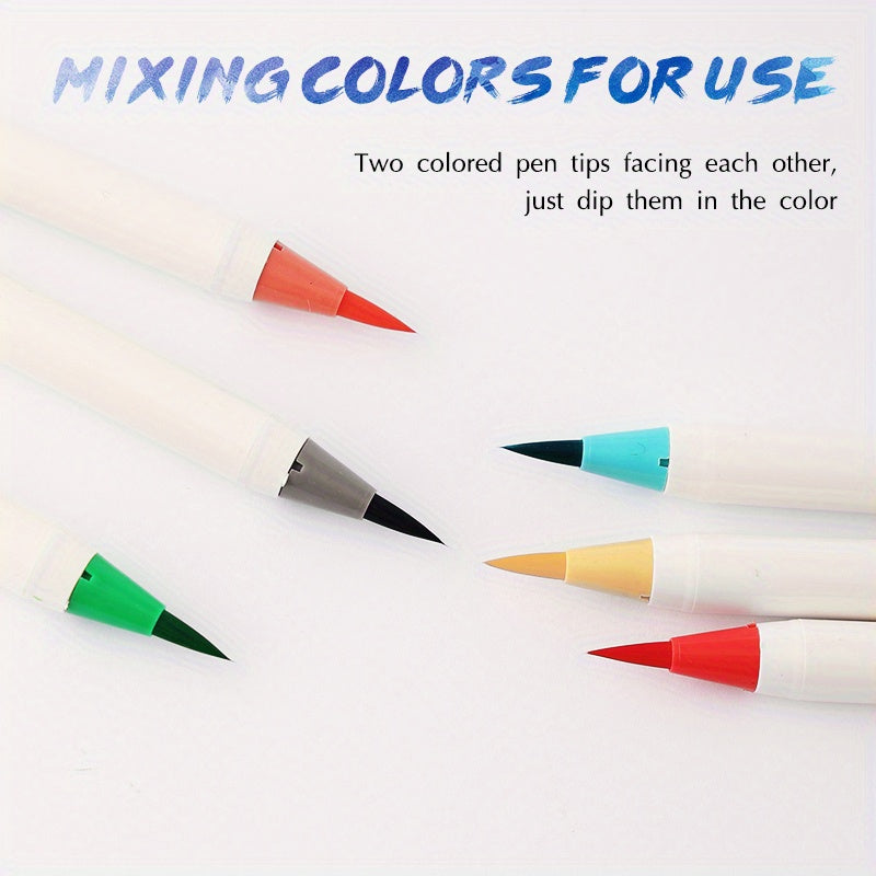 Vibrant Watercolor Brush Pen 20-Color Watercolor Brush Pen Set | Soft Nylon Tip, Blendable & Vibrant, for Artists & Sketching + 6 Fine Liner Pens - Water-Based, Portable, Quick-Drying