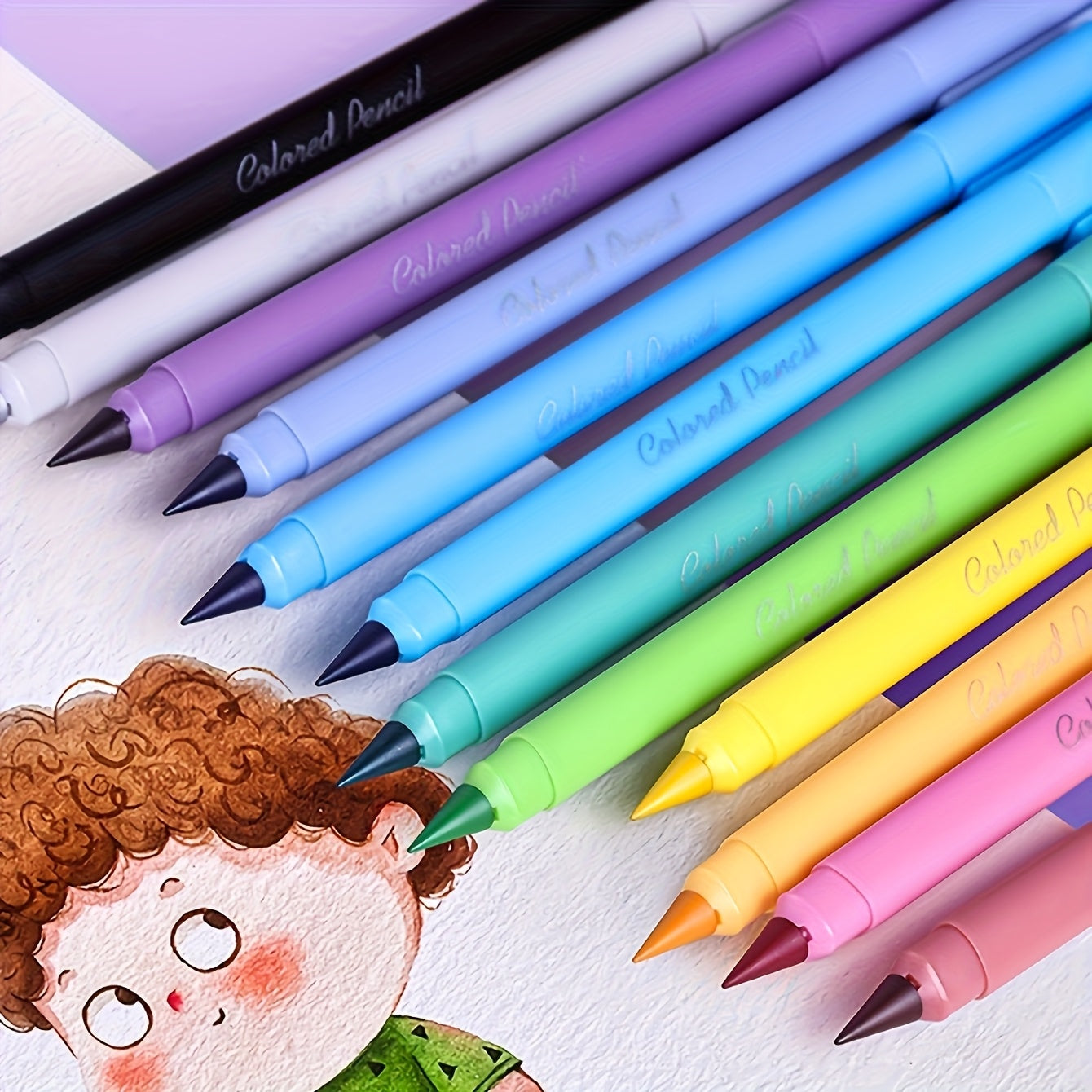 12 erasable eternal color pencil set - Long lasting writing infinite triangular pencil, suitable for students to color, never sharpening eternal inkless pencil, used for sketching and painting
