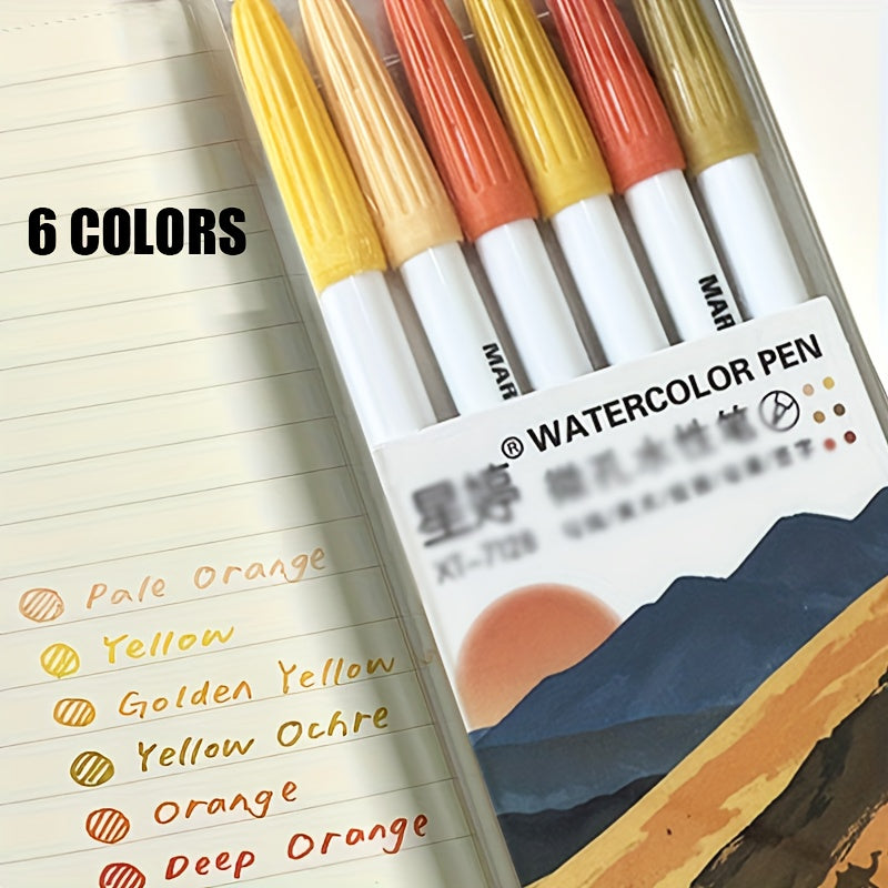36-color Watercolor Pen Hand-painted Set, Color Liner Pen for Art Students, Light-resistant Sketch Drawing Pen, 6-pack Artist Tool Illustration Diary Hand-written Pen DIY Creation Comic Design, Perfect Gift for Christmas and Halloween