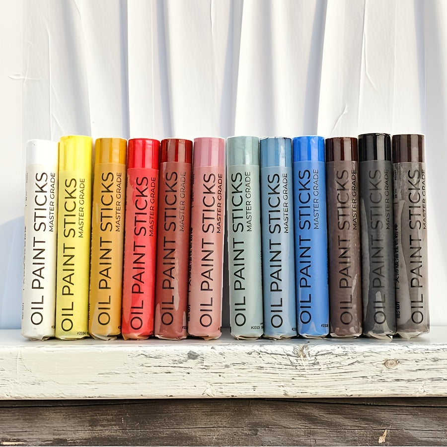 This JIESO Oil Pastel Set, a Super Large Colored Oil Crayon Kit (12pcs), Features Artist-Grade Oil Painting Sticks - 12 Vibrant Colors with a Soft Texture, Perfect for Filling Large Areas in Artwork