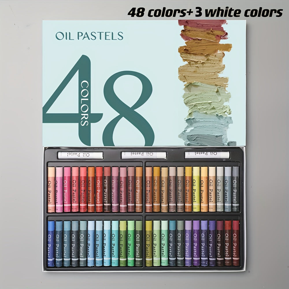 JIESO 48-Color Heavy Oil Pastels in Macaron And Morandi Color Palettes, Featuring Classic Colors, Includes 3 Sticks, Ideal for Professional for art Enthusiasts