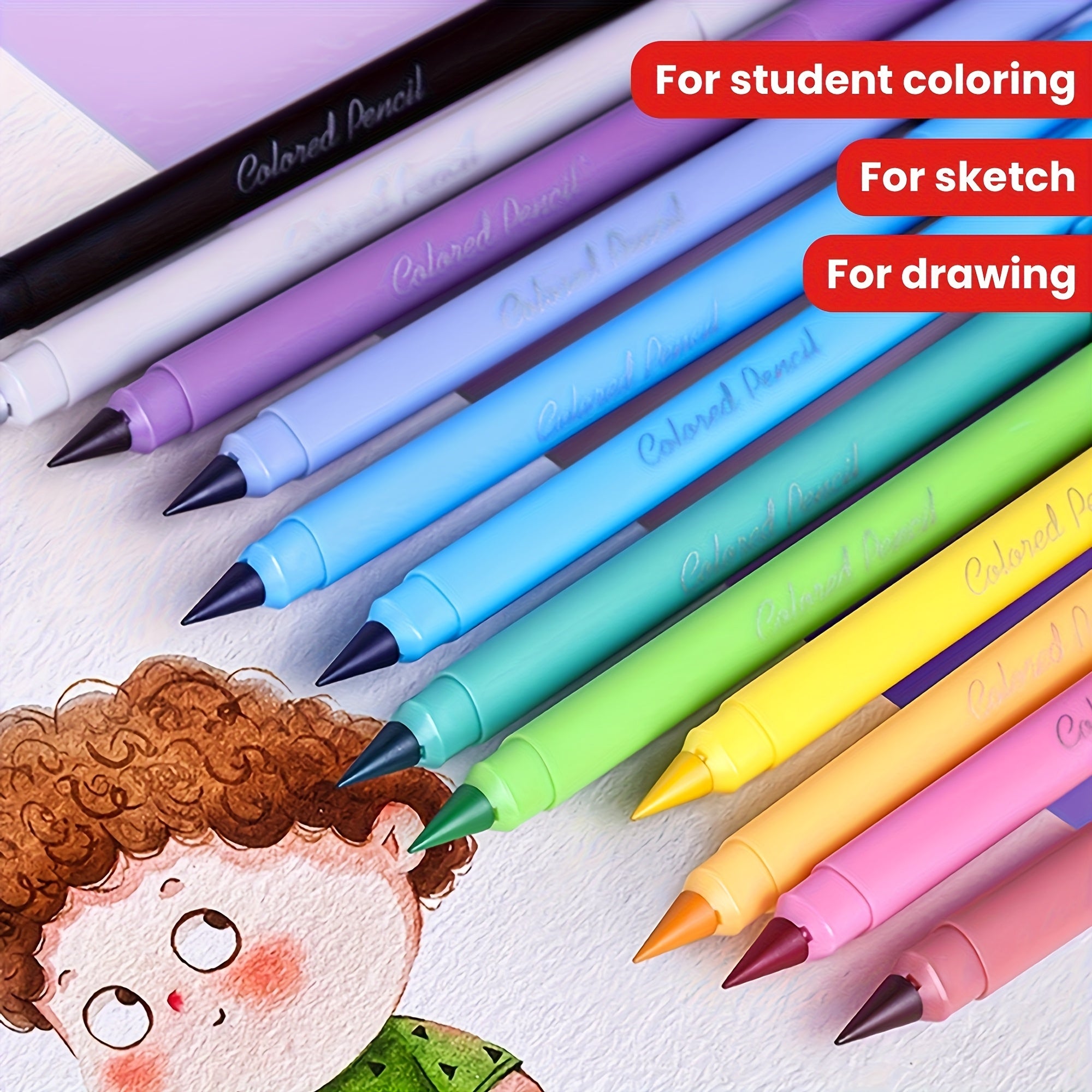 12 erasable eternal color pencil set - Long lasting writing infinite triangular pencil, suitable for students to color, never sharpening eternal inkless pencil, used for sketching and painting