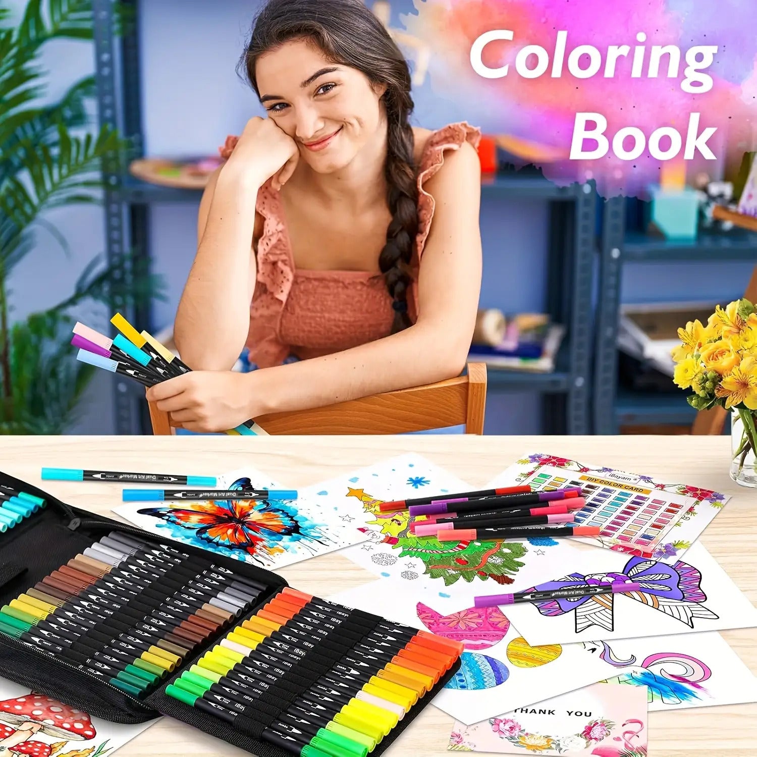 Drawing double-headed marker pen, watercolor pen painting, art-specific hook pen set, graffiti stroke hook pen Christmas Halloween gift Easter school season gift- suitable for note-taking plan diary, Creative Drawing, School Stationery, Watercolor